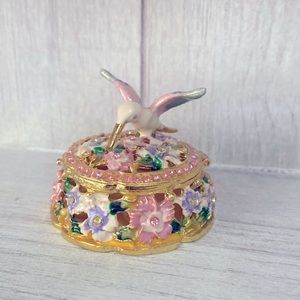 Stunning floral and hummingbird enameled ring box!